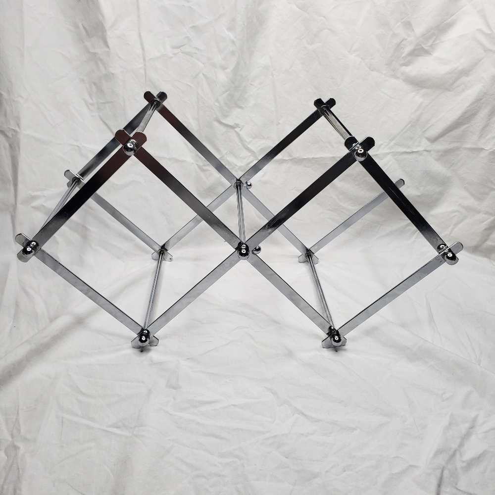 Vintage Silver Metal Folding Wine Water Bottle Rack 80s